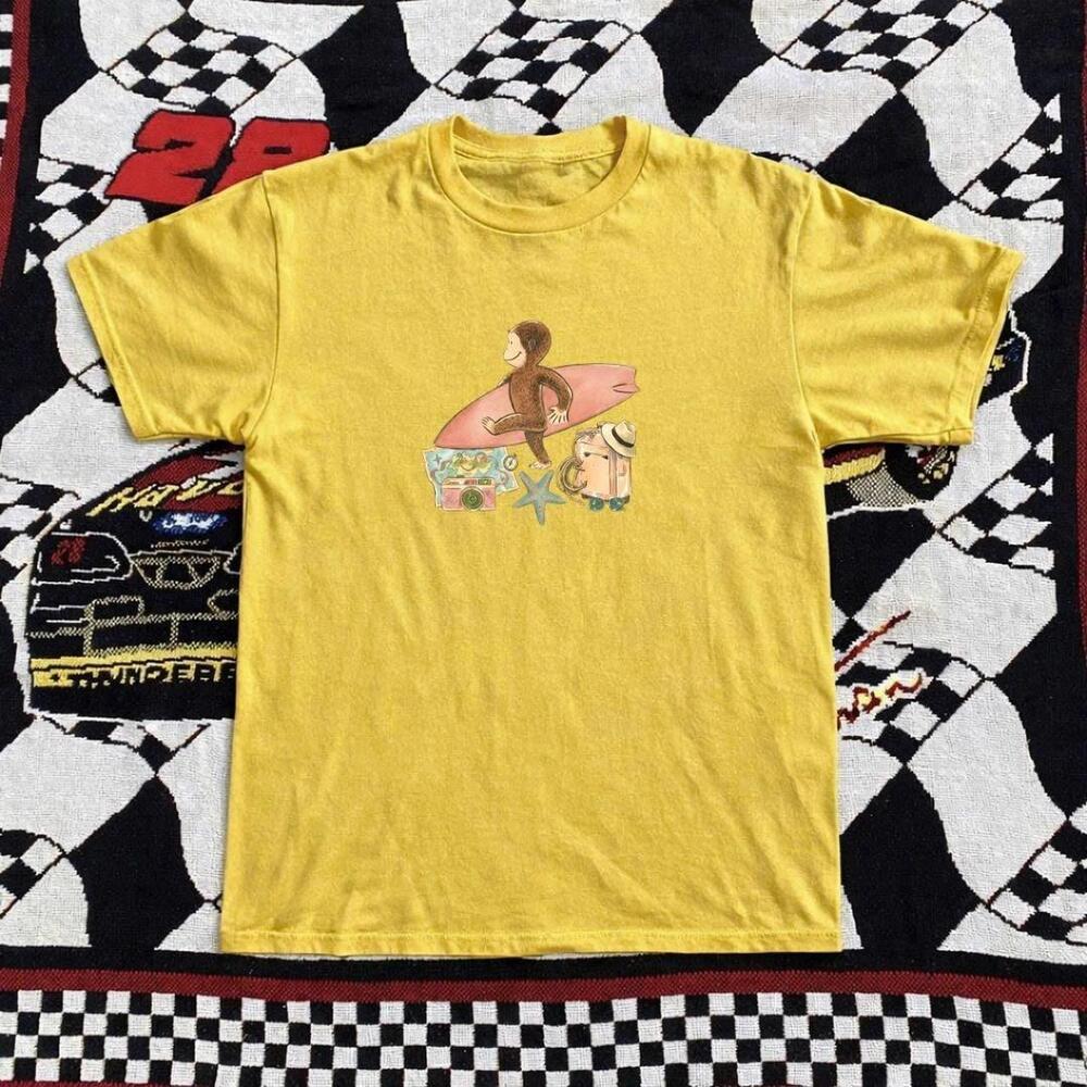 Yellow Graphic Tee With Monkey Surfing